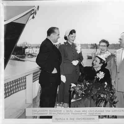 Senator Joseph McCarty and Wife at christening of LST-1170 May 22, 1954