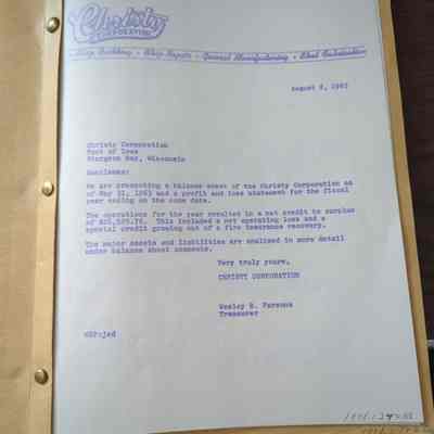 Christy Corp Fiscal Year Profit Ledger 1962-1963