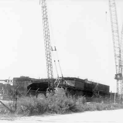 Construction of stern section of Belle River at Bay Shipbuilding 1976