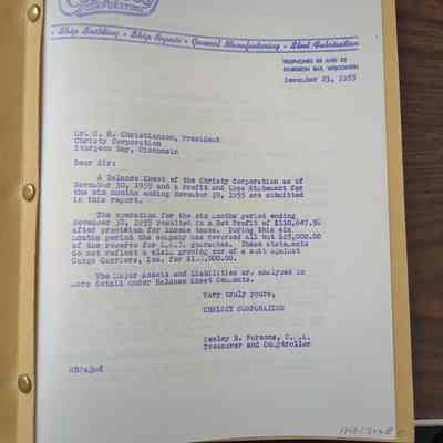 Christy Corp Six Month Profit Ledger 1955