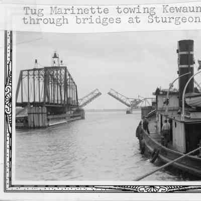 Tug Marinette towing dredge Kewaunee through Sturgeon Bay 1941