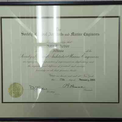 John Arbter Framed Certificate of Achievement