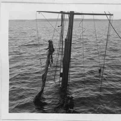 Half Moon being raised with mast and rigging above water