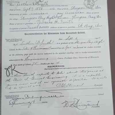 Leathem Smith's Application to the University of Wisconsin