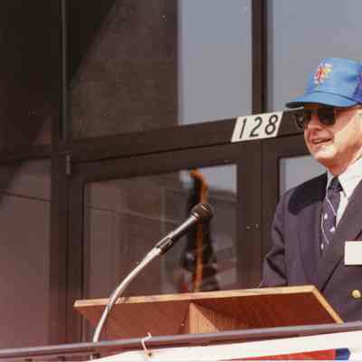 Guest speaker at Palmer Johnson open house 7/22/1987