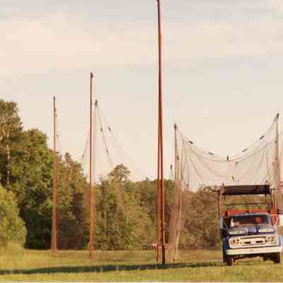setting up trap net for repairs at Gills Rock