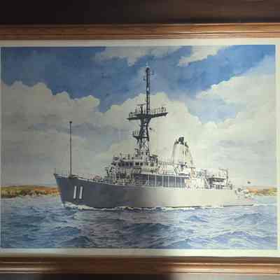 Framed watercolor print of MCM-11 Underway
