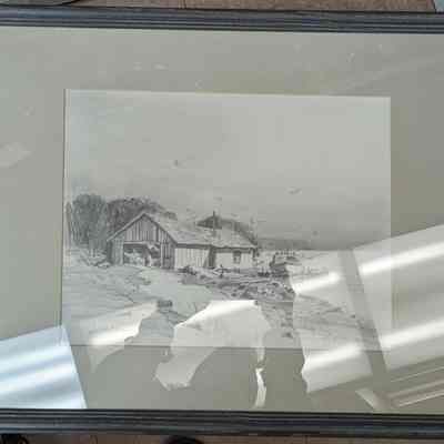 Framed drawing "Old Anclam Fish Dock"