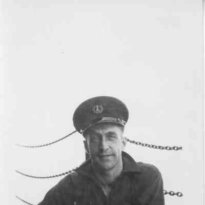 Anton Jessen Jr. wearing lighthouse keepers hat