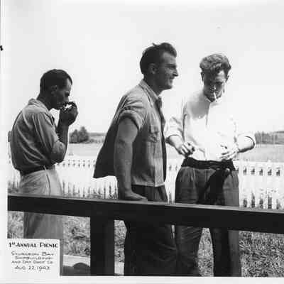 Three men at SBSB&DD Co. 1st annual picnic August 22, 1943