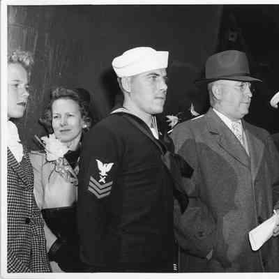 Patsy, Alva, and L.D. Smith standing in front of PC-1178