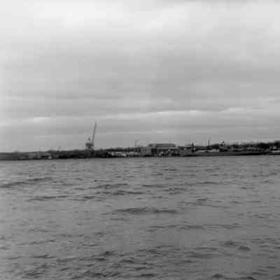 Christy Corp shipyard with Roen Steamship Co. barge in middle 1967