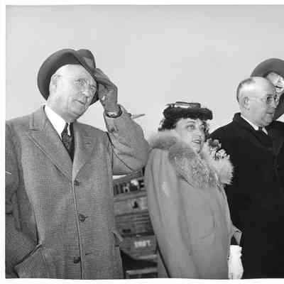 Mrs. Alan Ashcraft and L.D. Smith at launching of the PC-1263 April 19, 1943
