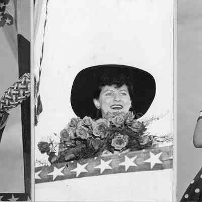 Three photos of Women christening boats