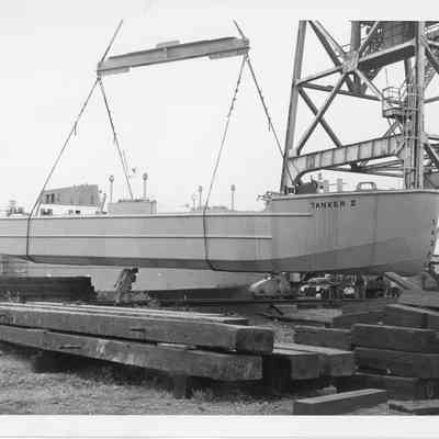 Tanker II being hoisted at Christy Corp