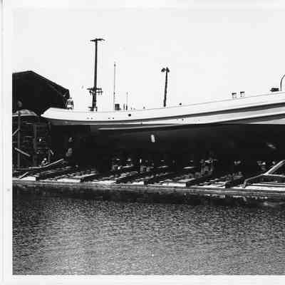 Hull of tugboat pre-launch at SBSB&DD Co.