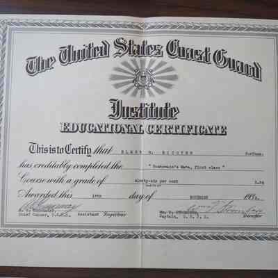 Elmer Richter Boatswain's Mate First Class Certificate