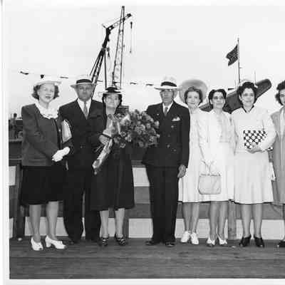 Group of people for christening of net tender Passdic including Mrs. Samuel H. North