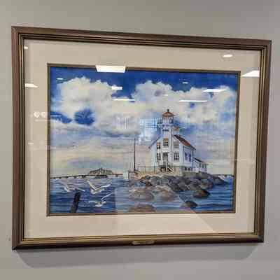 Dunlap Reef Lighthouse Framed Watercolor Painting
