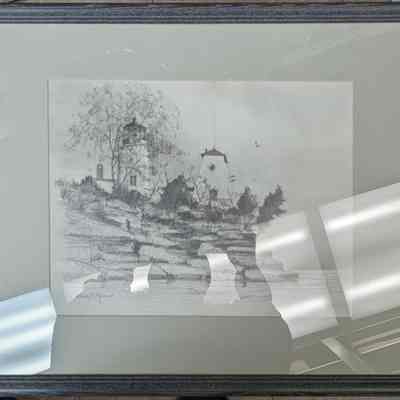 Framed drawing "Sherwood Point Lighthouse"