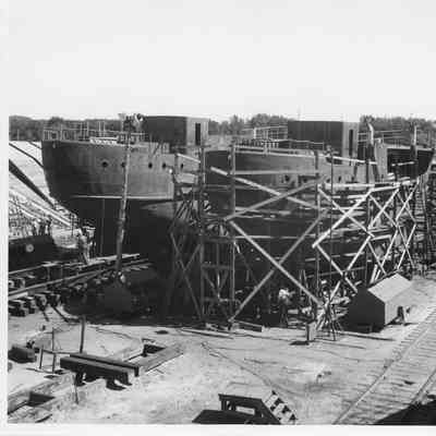 Three vessels under construction at Sturgeon Bay Shipbuilding and Drydock Company