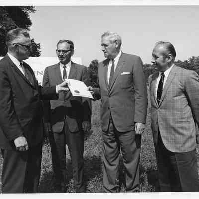 Group photograph at groundbreaking of Door County Maritime Museum in Gills rock