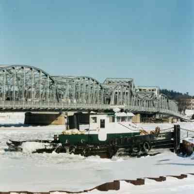 Sharon M. Selvick docked next to Michigan Street Bridge