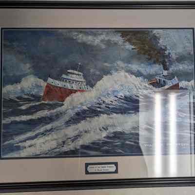 Framed Watercolor of the sinking of the Edmund Fitzgerald