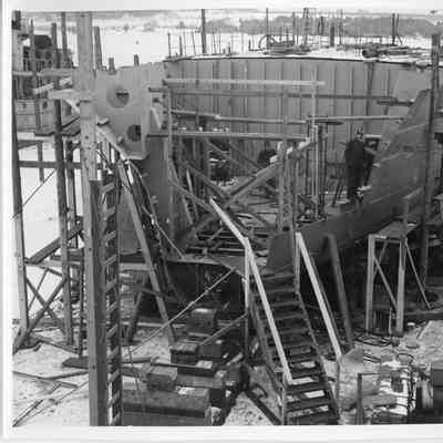 YW (water tanker) under construction at L.D. Smith Shipbuilding 1944