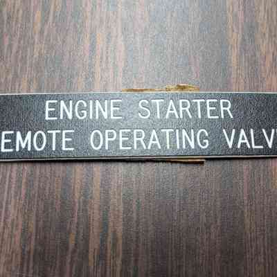 Engine Starter Remote Operating Valve Nameplate