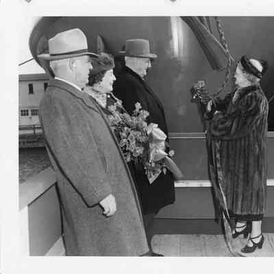 Christening party for Chicago Fireboat in sponsor box at Christy Corp 1949