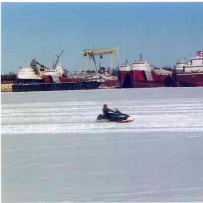 Freighters lined up at Bay Ship during winter