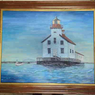 Framed painting of Dunlap Reef Lighthouse