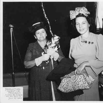 Mrs. Joseph Lortiz and Mrs. Russell Hanson at launching of F-13 1943