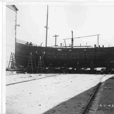 Hull-130 under construction at Sturgeon Bay Shipbuilding and Drydock Company April 1, 1942