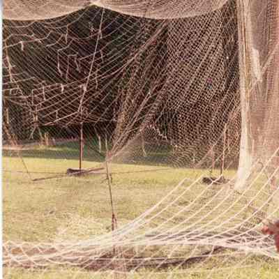 Gordon Weborg repairing trap net at Gills Rock