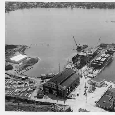 Aerial view ships under construction at Christy Corp July 31, 1951