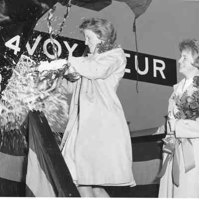 Adele Ricther Christening Voyageur with Estelle richter lookin on 1960