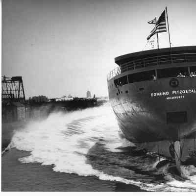 Edmund Fitzgerald view from bow in water following launch 1958