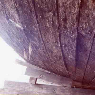 Alvin Clark planking on bottom of counter on port side 1994