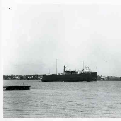 Pier extending into river with car ferry Ann Arbor