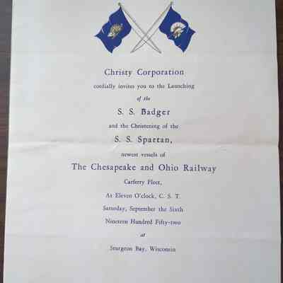 Invitiation to the Lauching of the S.S. Badger and Christening of the S.S. Spartan