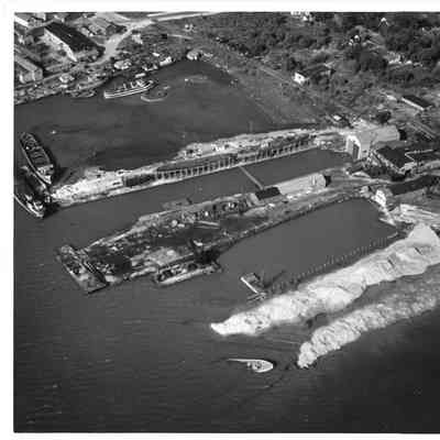 Aerial view of shipyard