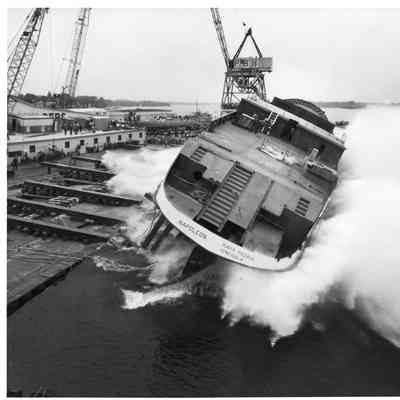 Stern view of Napolean hitting water during launch