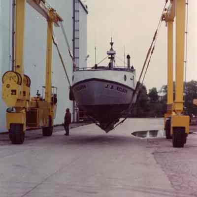 Fishing tug J.B. Nelson in Travelift at shipyard 2001