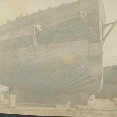 Ship hull in boatyard
