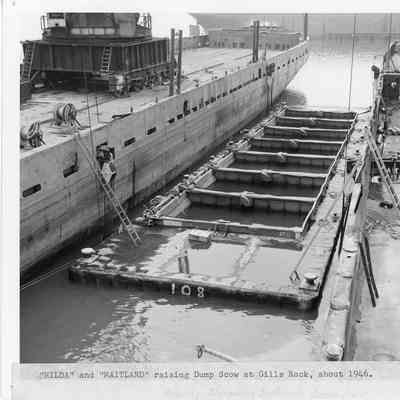 Hilda and Maitland raising dump scow at Gills Rock 1946