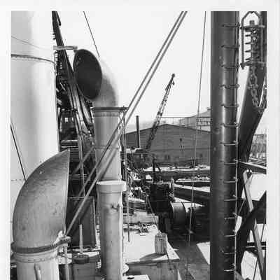 SS American deck with exhaust and intake tubes April 23, 1953