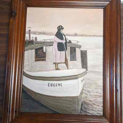 Woman on Fishing Tug Eugene Framed Painting