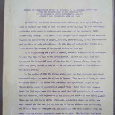 Leathem D. Smith Maritime M Award speech 1943